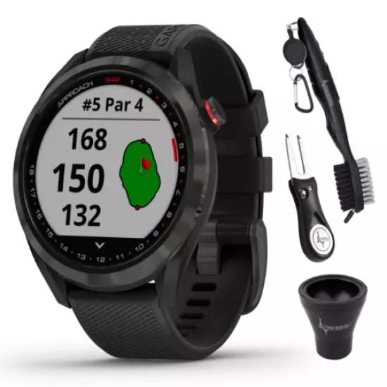 Garmin Approach S42 Gunmetal GPS Golf Watch and All-In-One Golf Tools Bundle