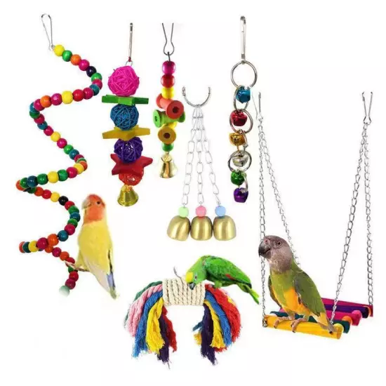 Wooden Bird Play Toy Cage Bell Bridge Hanging Accessories for Birds Parakeets