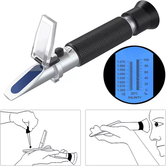 AUTOUTLET Salinity Refractometer Saltwater Aquarium for Seawater, Pool, Tank, &