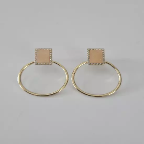 Sugarfix by BaubleBar Gold Tone Peach Druzy Hoop Drop Post Earrings Bling 