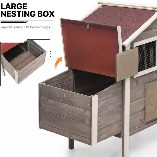 Chicken Coop Hen House with Nesting Box for Yard, Removable Bottom Wooden Poultr