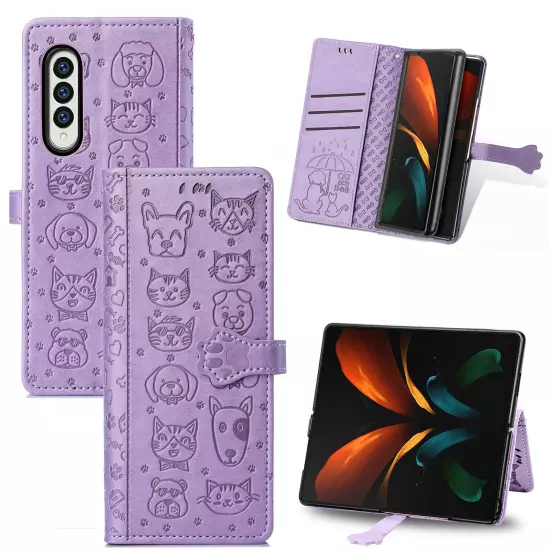 For samsung galaxy z fold 3/4/5/6 Cute PU Leather Flip Phone Case Kickstand NEW