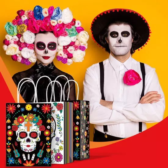 16 Packs Day of The Dead Gift Bags with Handles Dia De 1 Count (Pack 1) 