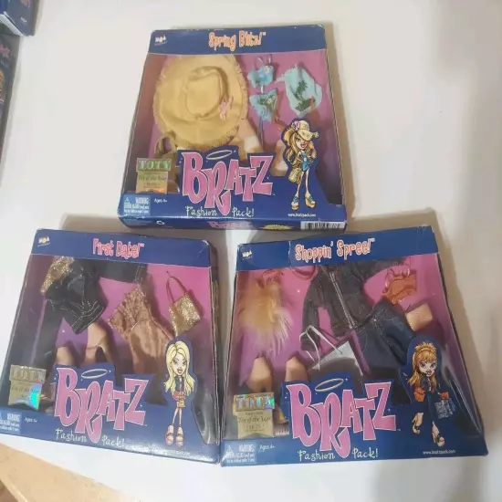 3 Bratz Fashion Pack Lot Spring Blitz! Shoppin' Spree! First Date! NIP 2003