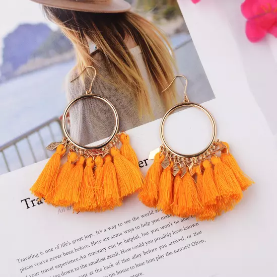 Fashion Women Bohemian Earrings Long Tassel Fringe Drop Dangle Ear Stud Jewelry