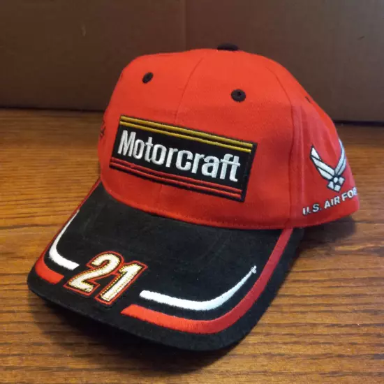 Motorcraft Nascar Ricky Rudd 21 Air Force Snapback Trucker Red Black Adjustable