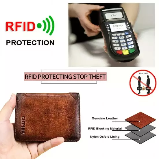 Genuine Leather Rfid Wallets for Men, Multi Function ID Card Holder