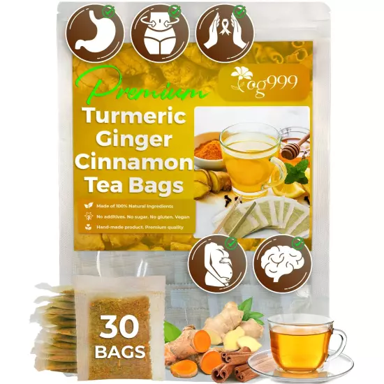 Special 30 Tea Bags Turmeric Ginger Cinnamon Tea 100% Natural Hand-made Blend...