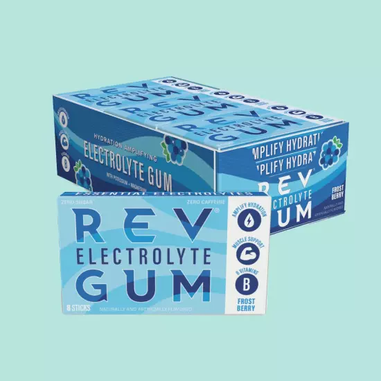 BRAND NEW - 12-Pk REV ELECTROLYTE Gum FROST BERRY Gum 96 pcs