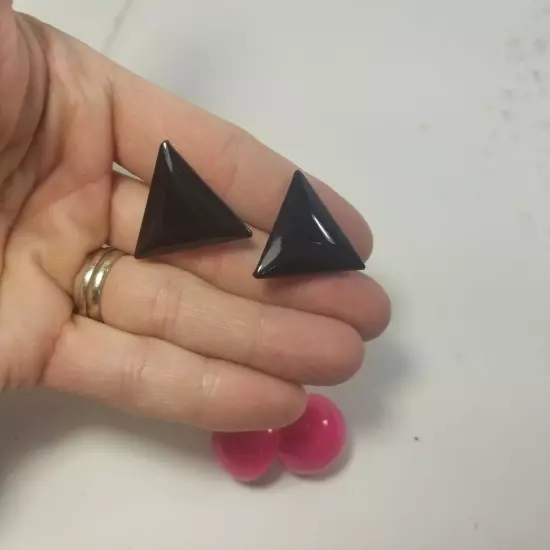 Vintage Pink Black Triangle Round Dome Pierced Earrings Mod 80s 90s