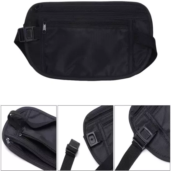 2 Pack Travel Money Belt Waist Wallet, Slim RFID Blocking Passport Holder