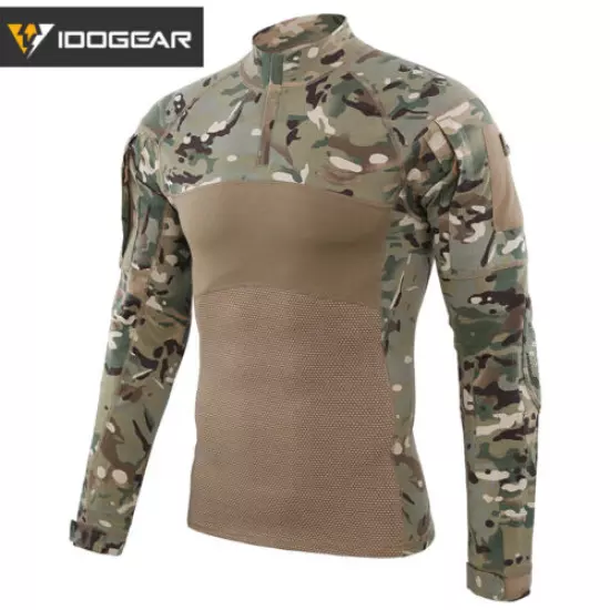 IDOGEAR Tactical Shirt Long Sleeve Combat Shirt Top Camo Airsoft Outdoor Frog