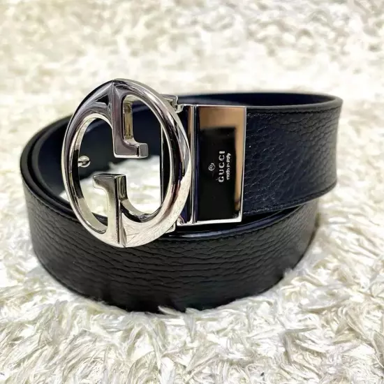 Beauty Rare Size Gucci Belt Leather Reversible Interlocking Black