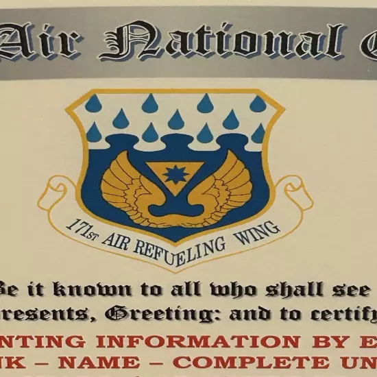 AIR NATIONAL GUARD - PA / 171ST AIR REFUELING WING~CERTIFICATE OF COMMENDATION