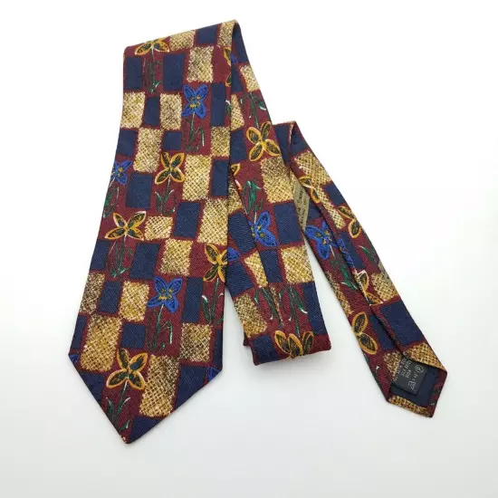 Ermenegildo Zegna Mens Tie Silk Floral Squares Necktie Made in Italy