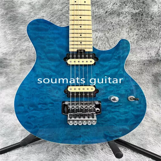 Solid Special Shape Blue Quilted Maple Electric Guitar FR Bridge 2H Open Pickups