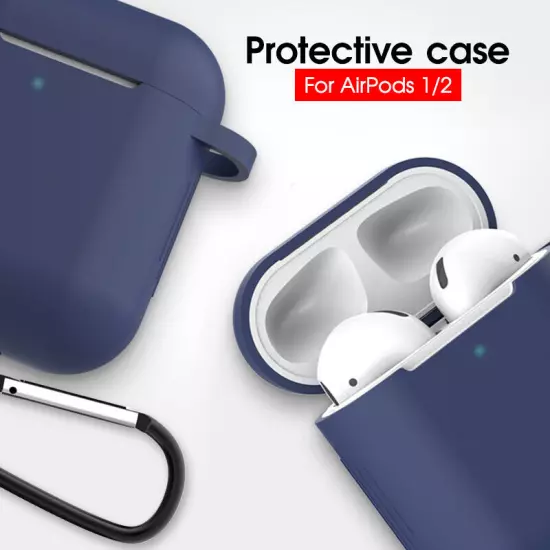 For Apple AirPods Case 1/2 Silicone Protector Shockproof Full Cover + Keychain