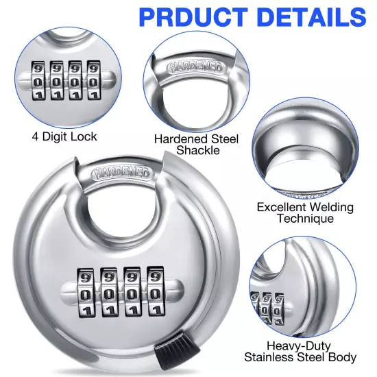 10 Pack 4 Digit Combination Locks Stainless Steel Code Disc Lock Combo Padloc...