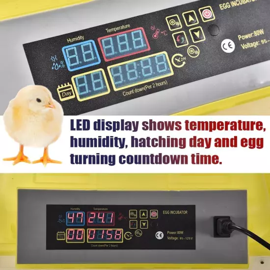 96 Eggs Digital Incubator Automatic Turning Temperature Control Chicken Duck New