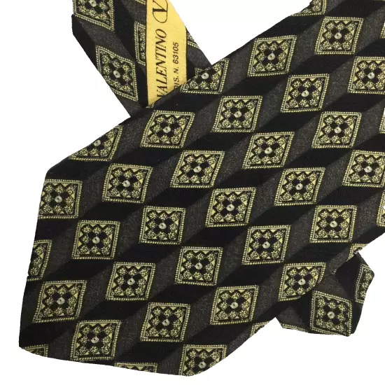 Valentino Italy Black Gray Beige Diamond Silk Tie Men's Classic 3.8" x 55"