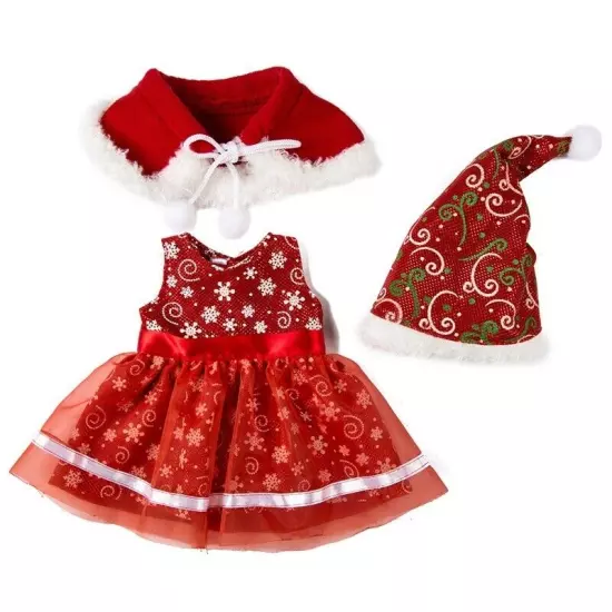 Red Merry Christmas Dress for 18" American Doll Outfits Clothes Hat Cloak 1/4