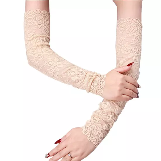 Elegant Lace Floral Gloves UV Sun Protections Fingerless Long Mitten Half Sleeve