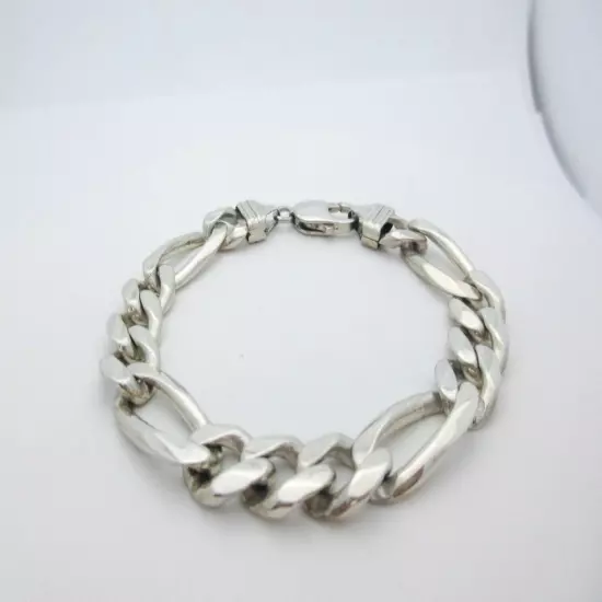 Solid Sterling Silver Bracelet Figaro Chain Fine Jewelry Size 8.25 10.5mm SB019