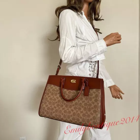 NWT Coach CE731 Brooke Carryall In Signature Canvas Leather Tan Rust Large Bag