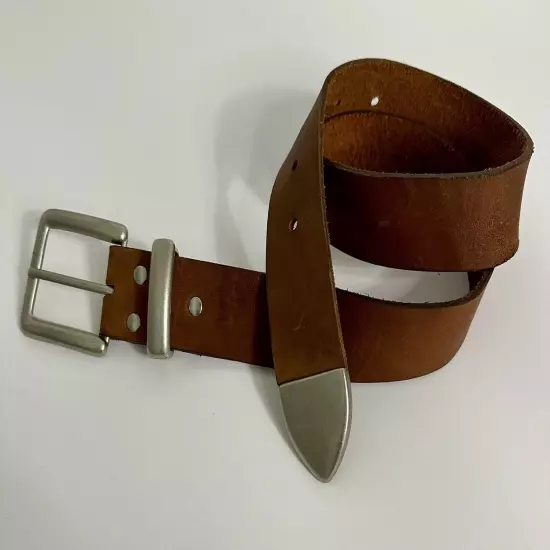 Men’s Genuine Leather Worlds Best Brand Size Small Belt Brown Silver 