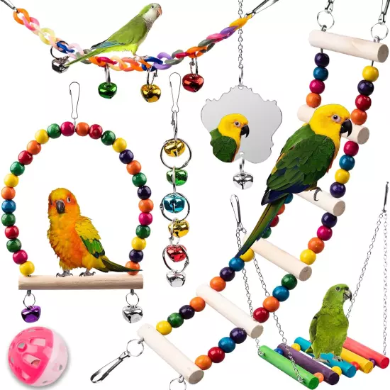 Bird Toys for Parakeets 7Pcs, Wood Parrots Toys Budgie Toys for Bird Cage Access