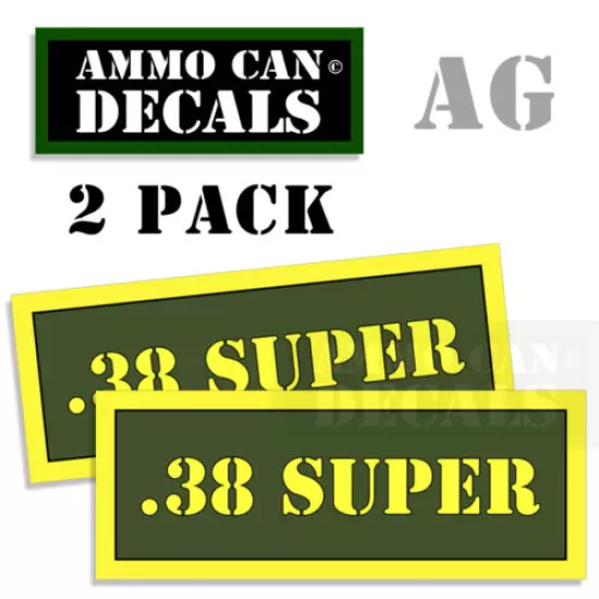 38 SUPER Ammo Can Decals Ammunition Ammo Can Labels 3"x1.15" 2-pack Army Green