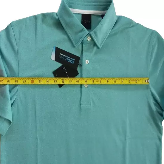 Dunning Golf Men Button Polo Large Performance Turquoise Green Spandex Polyester