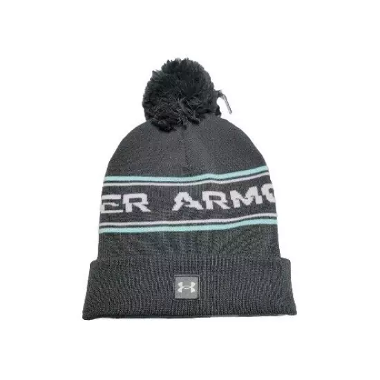 Men’s Under Armour Half Time Pom Pom Beanie - Grey/Green/White - NEW