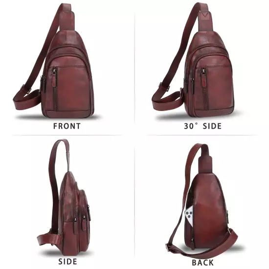 Genuine Leather Sling Bag Chest Shoulder Pack Crossbody Casual Daypack Vintag...