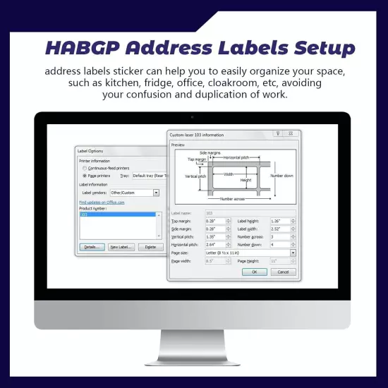 HABGP Return Address Labels, 1" X 2-5/8" Matte 1*2.58 inches, White 