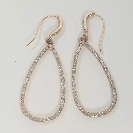 Large Rose Gold Tone Rhinestone Drop Dangle Hoop Fashion Earrings