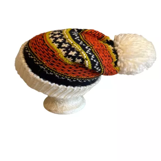 Free People Colorful Knit Pom-Pom Winter Beanie Hat By Desigual