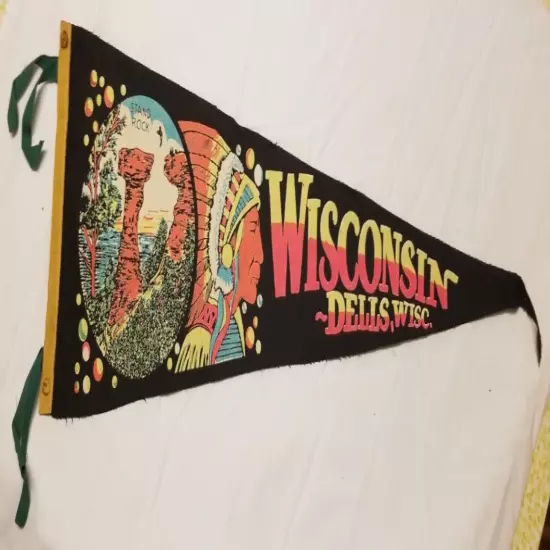 VINTAGE 1960s Wisconsin Dells Indian Head Felt Pennant Stand Rock