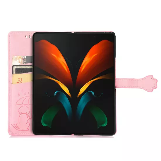 For samsung galaxy z fold 3/4/5/6 Cute PU Leather Flip Phone Case Kickstand NEW