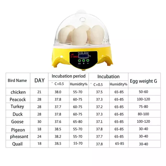 Incubator 7 Eggs Digital Bird Chicken Duck Goose Quail incubator family gift