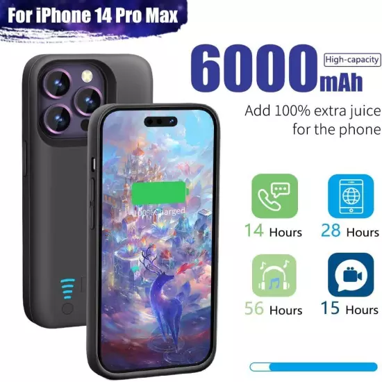 Battery Case for iPhone 14 Pro Max 6000mAh Rechargeable Extended Battery