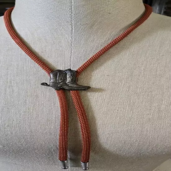 Rust Color Bolo tie with Brass Cowboy Boots Clasp 30 Inch Tie