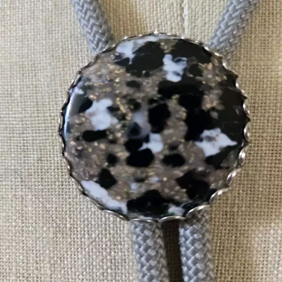 Gray Color Bolo tie with Granite Brown Black Gray Oval 1.5"x1" Clasp 30 Inch Tie