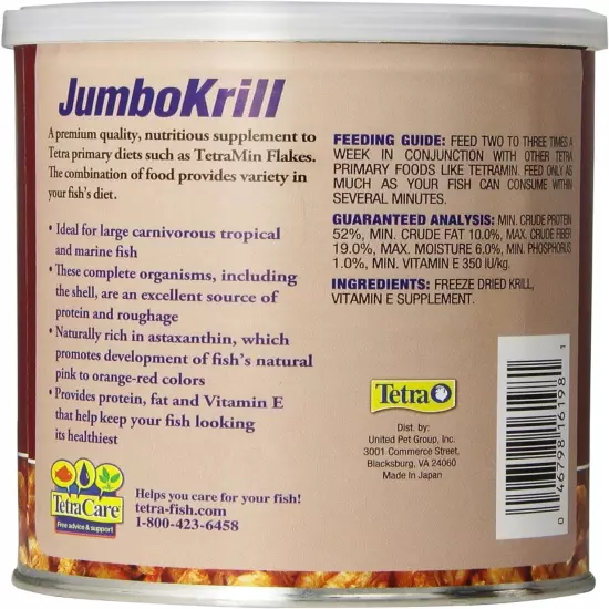 Tetra JumboKrill Freeze-Dried Jumbo Shrimp 3.5 Ounces, Natural Shrimp Treat For 