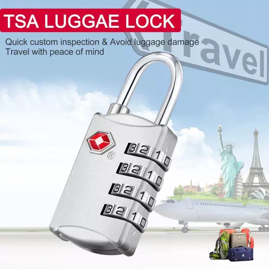 TSA Approved Locks, Luggage Lock, 4 Digit Combination Lock for Suitcase, Back...