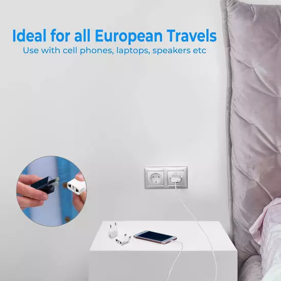 4 Pack European Travel Plug Adapter, US to Europe Adapter Type C Outlet Conve