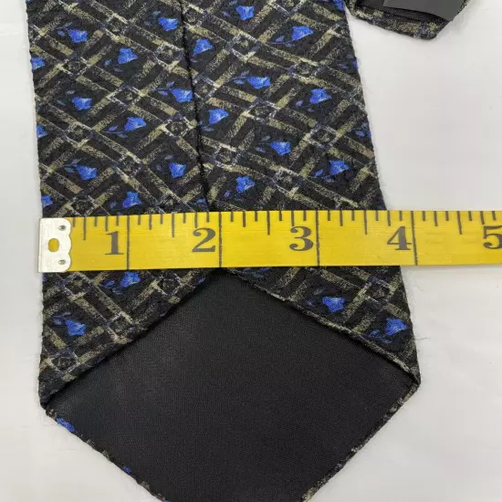 Paulo Visari Black Blue Geometric Floral Italian Necktie Silk Tie 3.8" x 58"