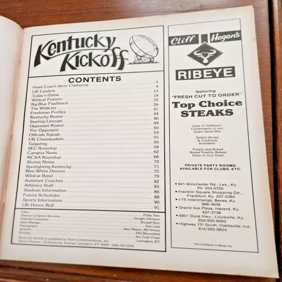 1983 KENTUCKY vs TENNESSEE Football Program November 19, 1983