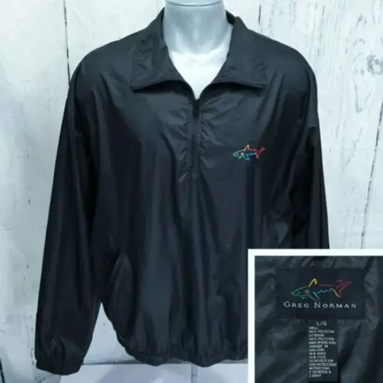 GREG NORMAN L Large Golf 1/2 Zip Windbreaker Pullover Lightweight Jacket Black