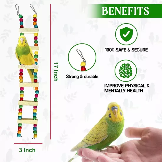 Set of 3 Colored Ladder Hanging Spiral & Chew Toy Budgies Lovebirds, Finches